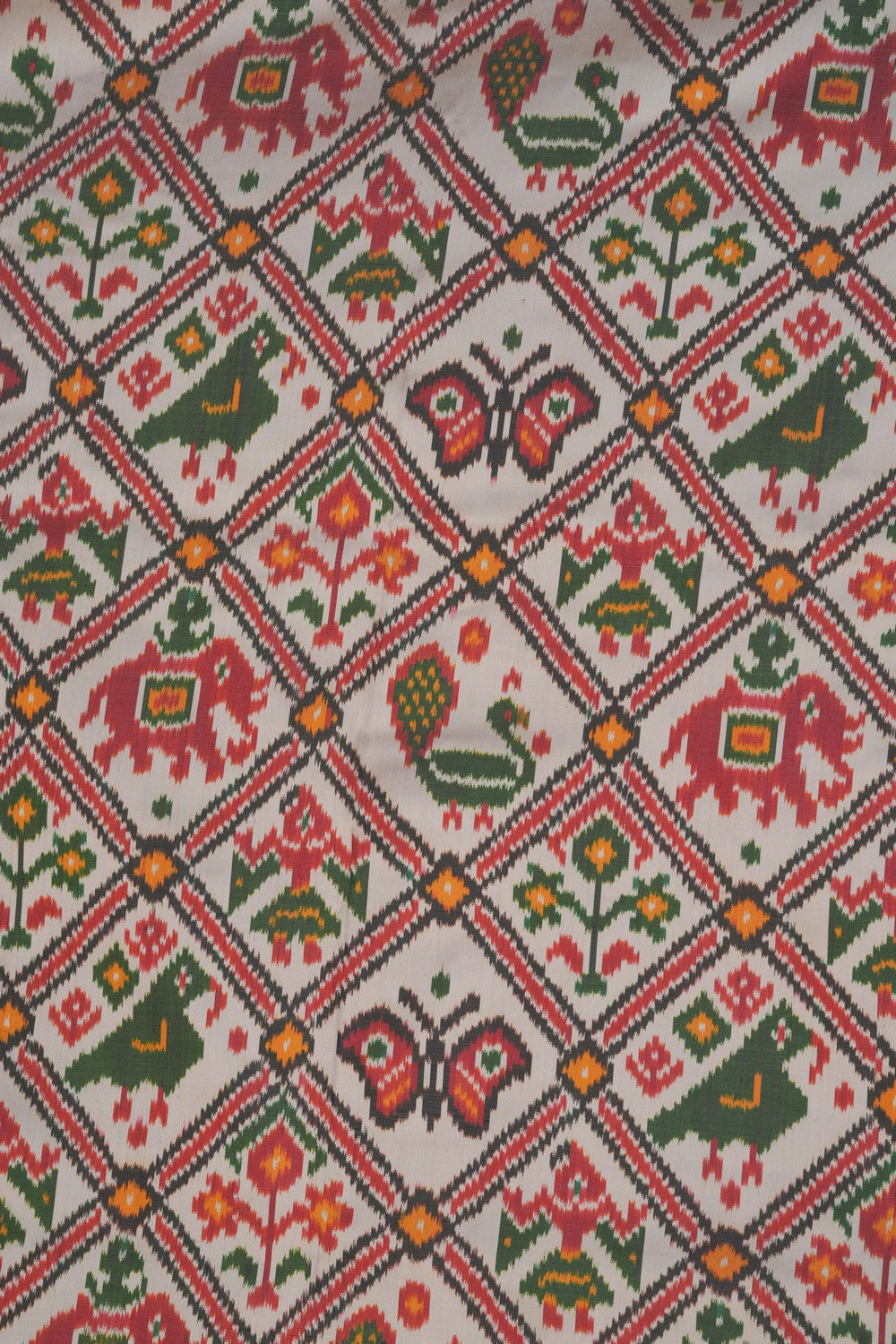 Image of Pochampally Ikat Silk Off-White Saree